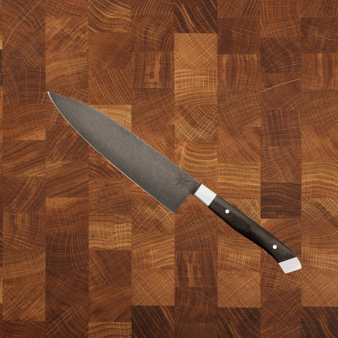 6" Carbon Steel Utility Knife - Carbon Pommel Black Burlap Micarta