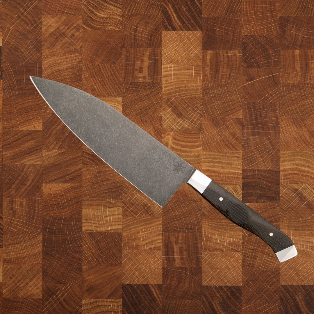 7" Chef Knife - Carbon Pommel Black Burlap Micarta