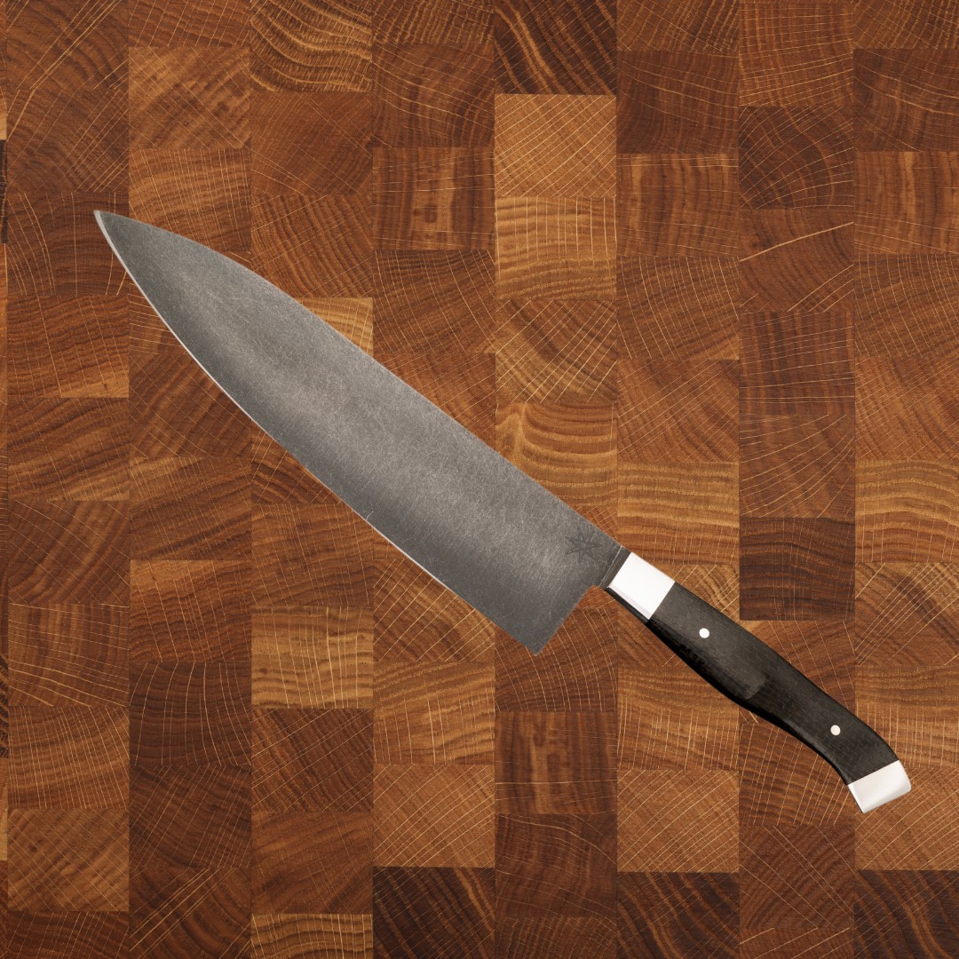 8.5" Chef Knife - Carbon Pommel Black Burlap Micarta