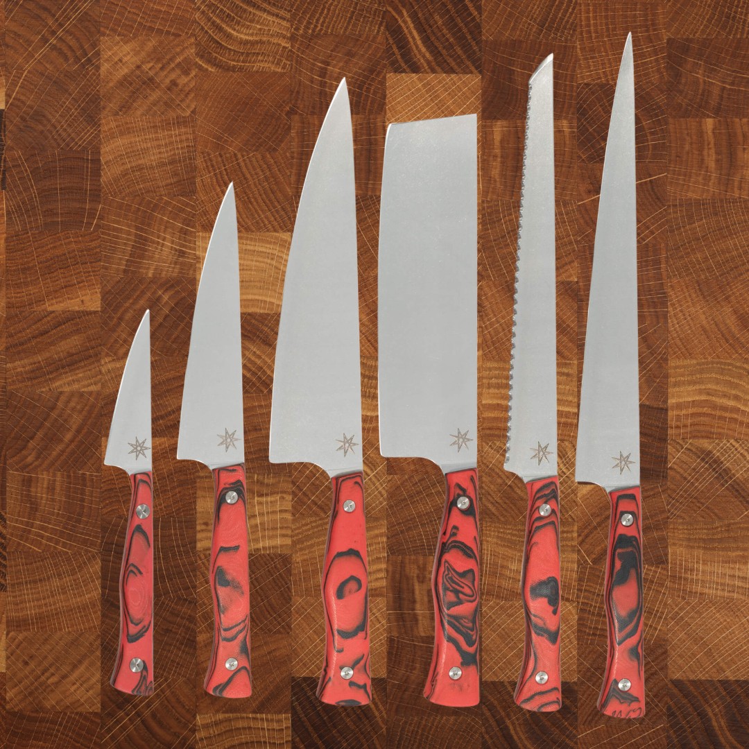 The Essentials Knife Set - Culinary 2.0 Red and Black Burl G-10